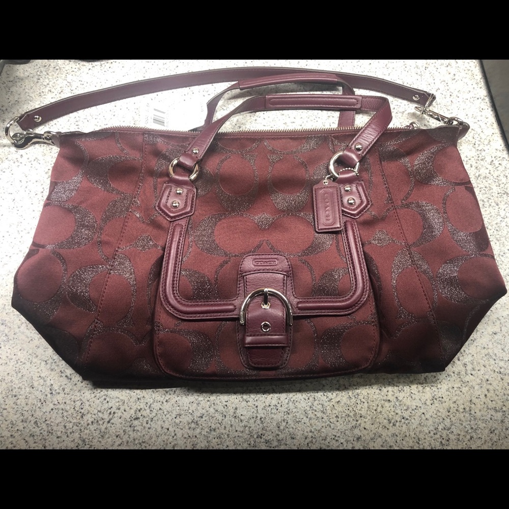 **SOLD** BNWT Burgundy Glitter Signature Coach Bag